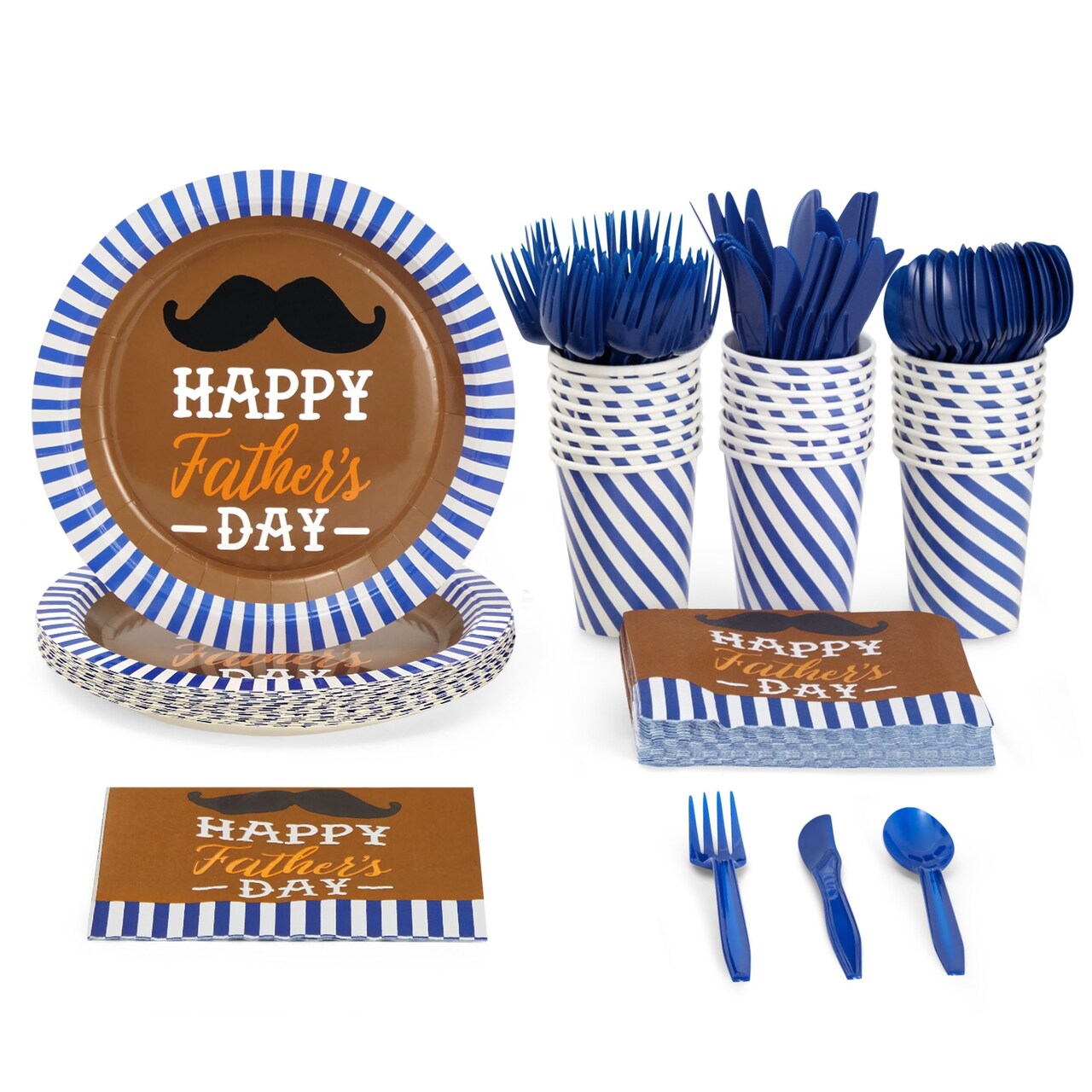 144 Piece Happy Father’s Day Plates and Napkins Dinnerware Set, Cutlery, Cups (Serves 24)